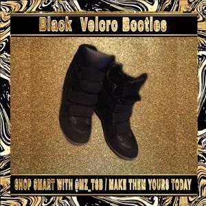 Black  Velcro Booties / Tan Man Made Sole /
